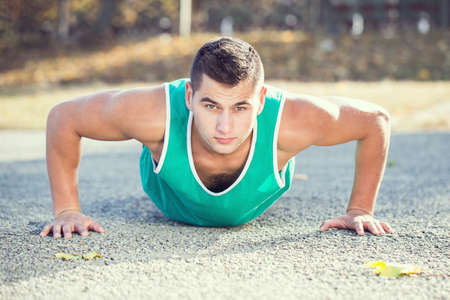 man pushed sport Autumn park