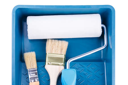 paint roller brush tray Isolated on white background