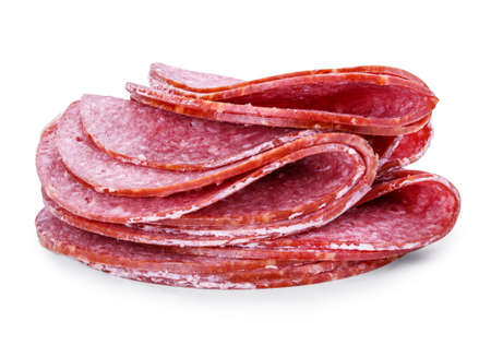 salami isolated on white background clipping pathの写真素材