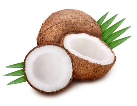 Coconut set leaves Isolated on white background