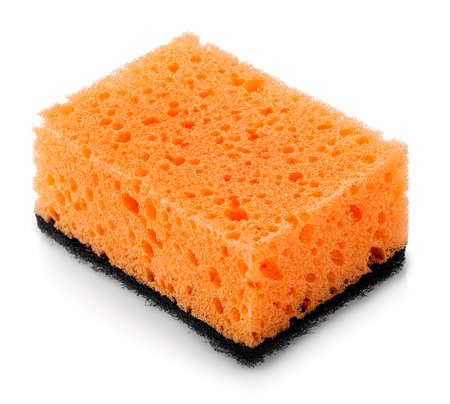 sponge for washing dishes isolated on white backgroundの写真素材