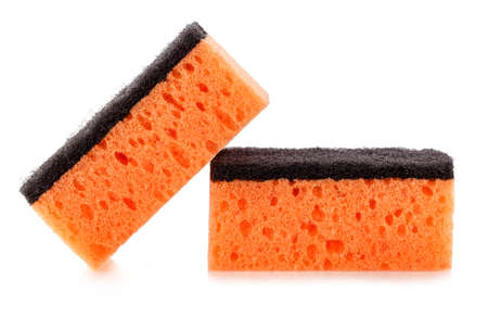 sponge for washing dishes isolated on white backgroundの写真素材