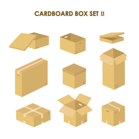 Set of blank brown cardboard packaging boxes. Can be use for medicine, food, cosmetic and other. Realistic illustrationのイラスト素材