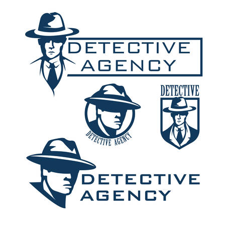 detective agency logo. Abstract men heads in hats.のイラスト素材