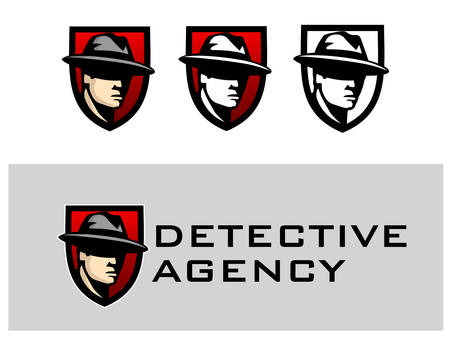 detective agency logo. Abstract men heads in hats.のイラスト素材