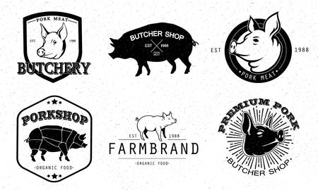 Set Of Meat Store Labels. Butchery. Design Elements For Logoのイラスト素材