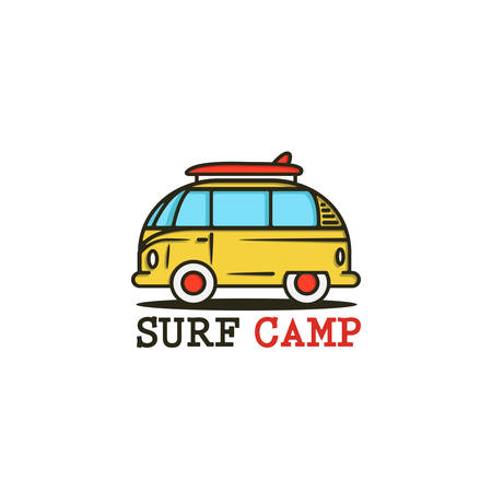 Surf bus with surfing boards. Retro van. Summer vacationのイラスト素材