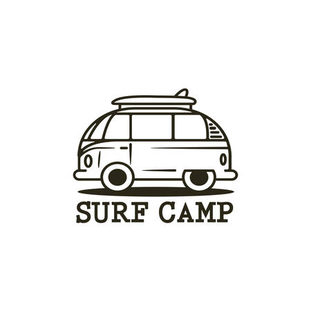 Surf camp logo design. Vintage black and white vector illustration of surf campのイラスト素材