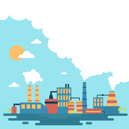 Illustration Of Industrial Power Plant In Flatのイラスト素材