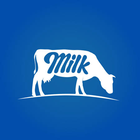 Lettering - Milk and cow's head. Emblemのイラスト素材