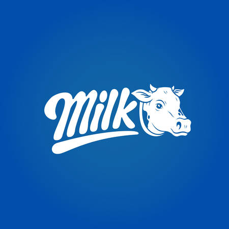 Lettering  - Milk and cow's head. Emblem, illustrationのイラスト素材
