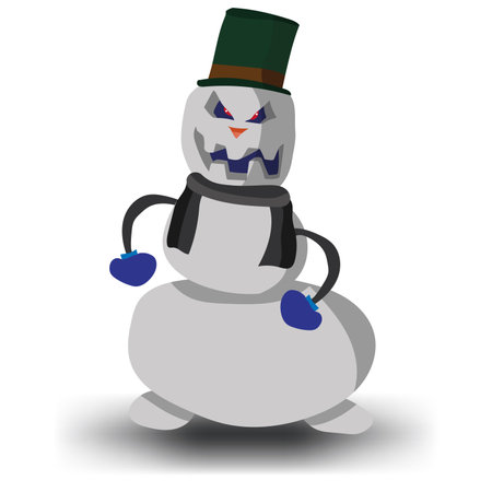 Cheerful snowman in a cone hat and a gentleman's scarf. Bright illustration. vector graphics.のイラスト素材