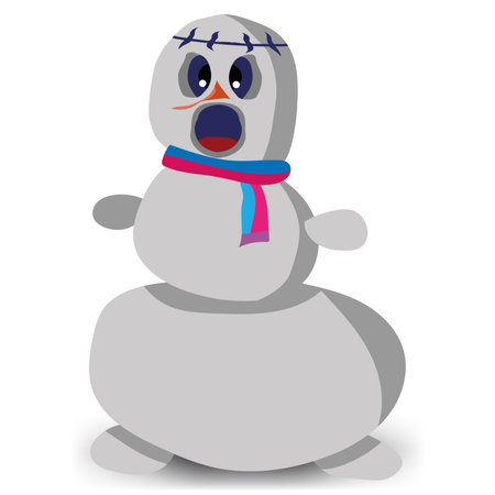 Frightened snowman in a scarf. Split head Vector illustration.のイラスト素材