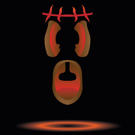 Glowing Long Gourd Screams. Vector illustration on a black background. cartoon style, halloweenのイラスト素材