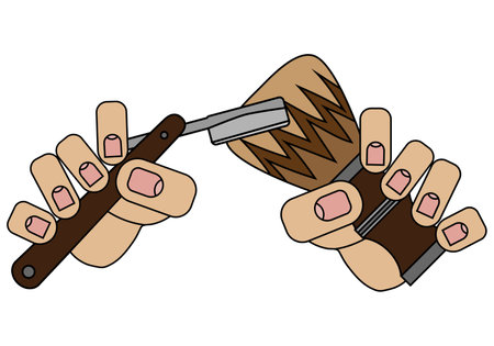 Blade and razor in hand. Isolated on white background in cartoon style in vector graphicのイラスト素材