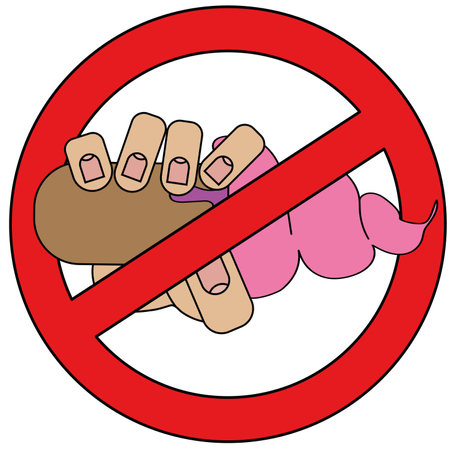 Hand holding ice cream, prohibition sign isolated on white background in cartoon style in vector graphicのイラスト素材