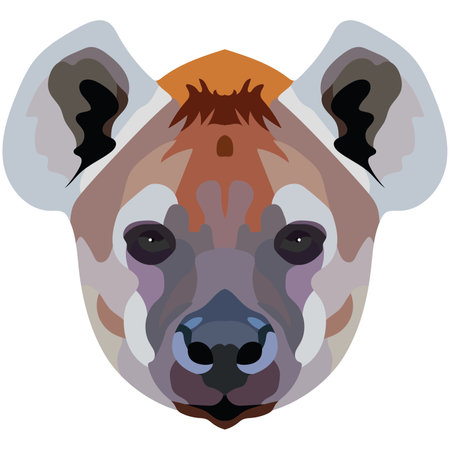 Hyena. African wild dog face is depicted in vector style. Bright image of an animal. Logo, illustration isolated on white background.のイラスト素材