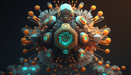 a concocted virus under a microscope with many details and a unique shape highlighting the complexity of these tiny infectious bacteria. ai generationの素材