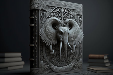 Mystical book about wild elephants. unusual book in silver color. World Book and Copyright Day. ai generationの素材