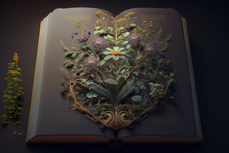 book about healing plants. World Book and Copyright Day. ai generationの素材