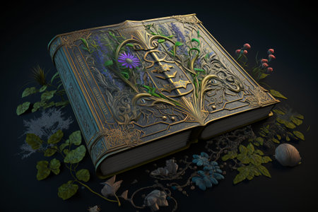 a bright black book with wild plants. ekibany around. World Book and Copyright Day. ai generationの素材