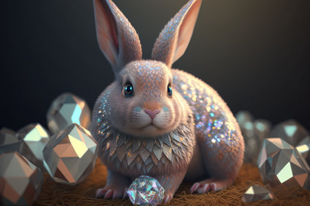 pink diamond easter bunny. Precious eggs around the animal. ai generationの素材