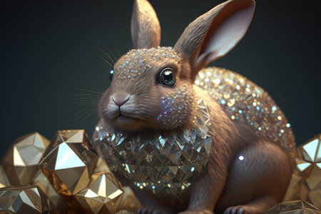 bright diamond easter bunny. golden precious eggs in the background. ai generationの素材