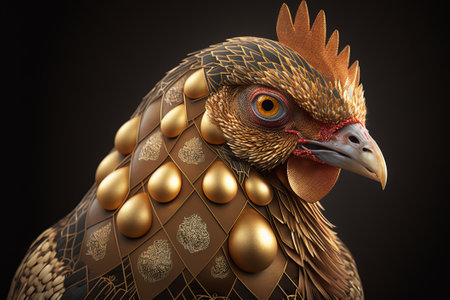 bright black golden hen with gold on the neck. ai generationの素材