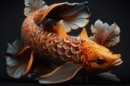 Beautiful koi fish. Oriental style colored carp with orange scales and black fins. ai generationの素材