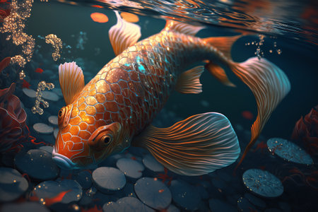 Orange colored koi carp underwater. ai generationの素材