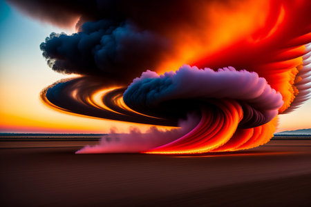 Fire tornado in the field. AI Generatedの素材