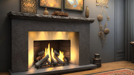 fireplace in the room. AI Generatedの素材