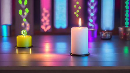 candles in a neon room. AI Generatedの素材