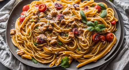 pasta on a beautiful plate. AI generated.の素材