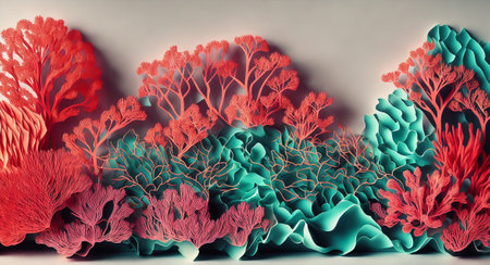Paper collage with beautiful corals. AI generation.の素材
