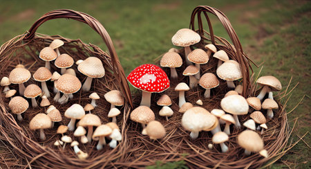 basket with fly agaric mushrooms. ai generationの素材