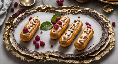 eclair on a beautiful plate. ai generation.の素材