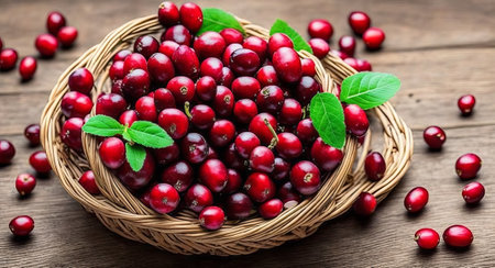 Cranberry in a beautiful basket. ai generation.の素材