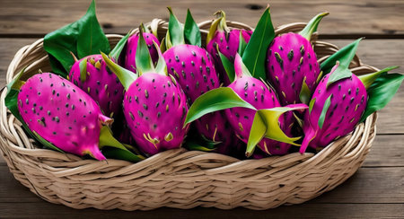 Dragon fruit in a beautiful basket. ai generationの素材