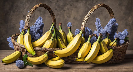 bananas in a beautiful basket. ai generationの素材