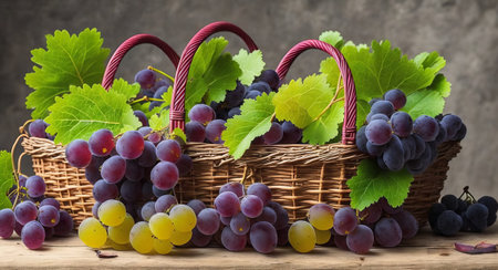 grapes in a beautiful basket. ai generationの素材