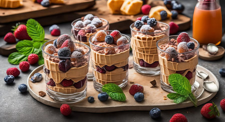 waffles mousse in a beautiful transparent glass. ai generationの素材