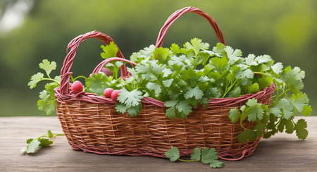 Coriander in a basket. ai generationの素材