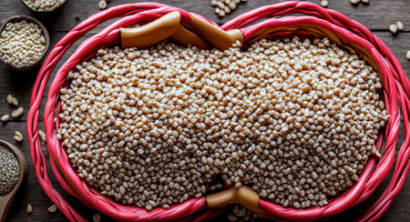 Buckwheat groats in a beautiful basket. ai generationの素材