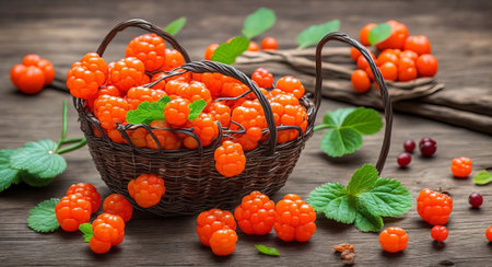 Cloudberry in a beautiful basket. ai generationの素材