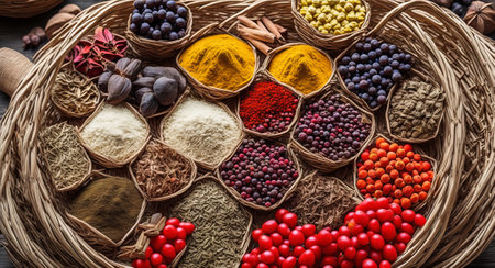 kind of spices in a beautiful basket. ai generationの素材