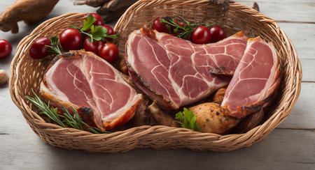 jamon in a beautiful basket. ai generationの素材