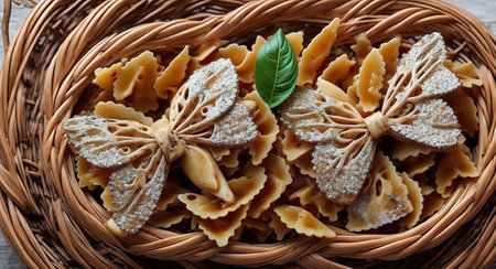 Farfalle in a beautiful basket. ai generationの素材
