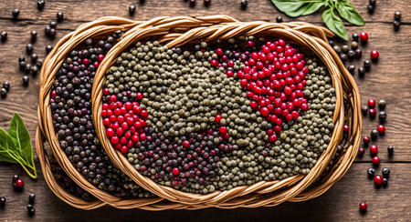 mixture of peppercorns in a beautiful basket. ai generationの素材