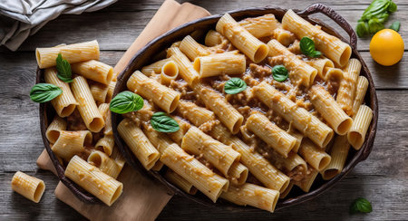 Rigatoni in a beautiful basket. ai generationの素材